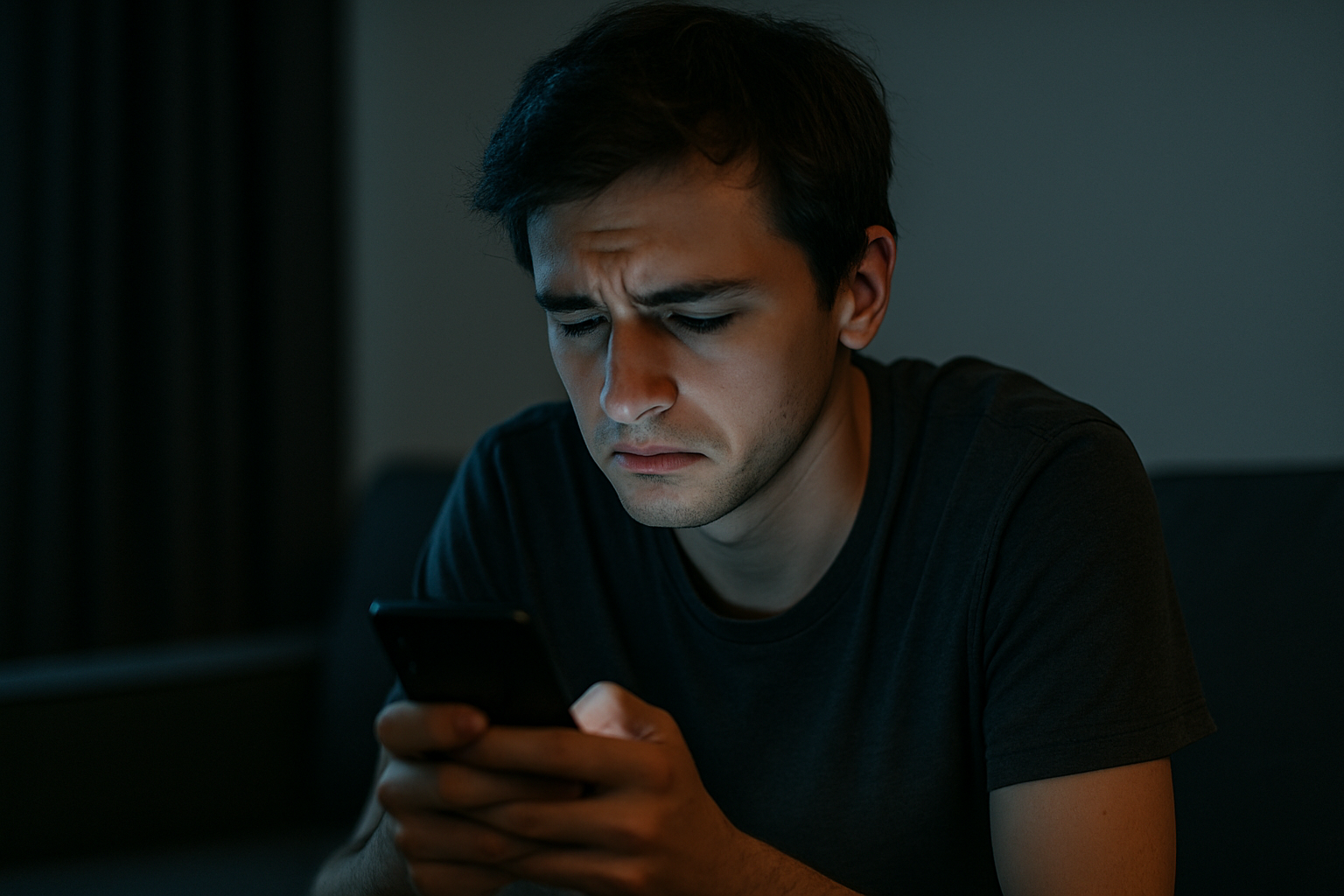 A young boy glued to his smart phone, lost in digital content and unaware of the world around him