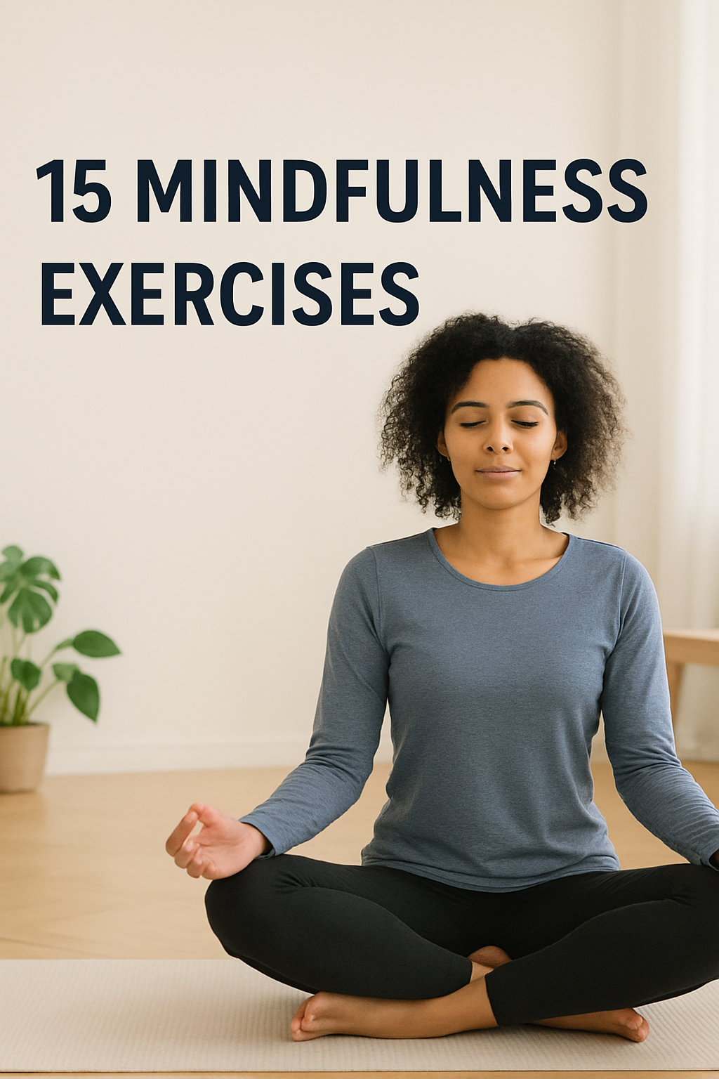 Young woman practicing mindfulness meditation at home with calm and focus