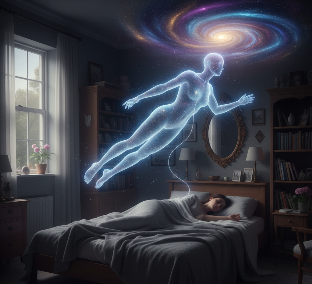 Astral projection leaving physical body and hovering over