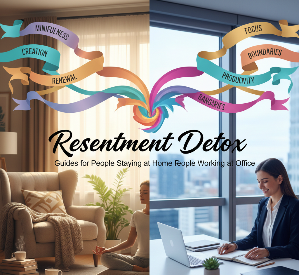 Image depicting two sides, left at home right at ofice