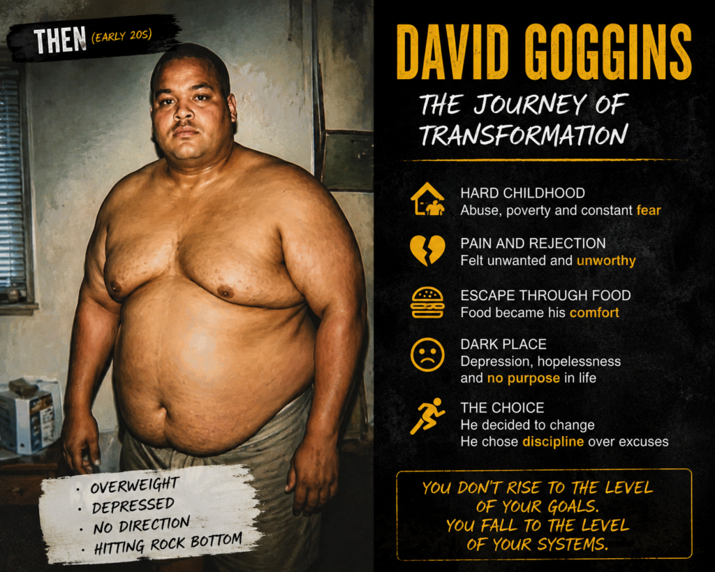 David Goggin's old photo a digital illustration giving account of the painful struggle he had undergone in his younger years